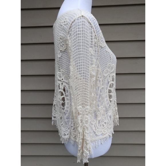 {LAST 2! SMALL} Cream Crochet Crop Top Blouse - Picture 7 of 7